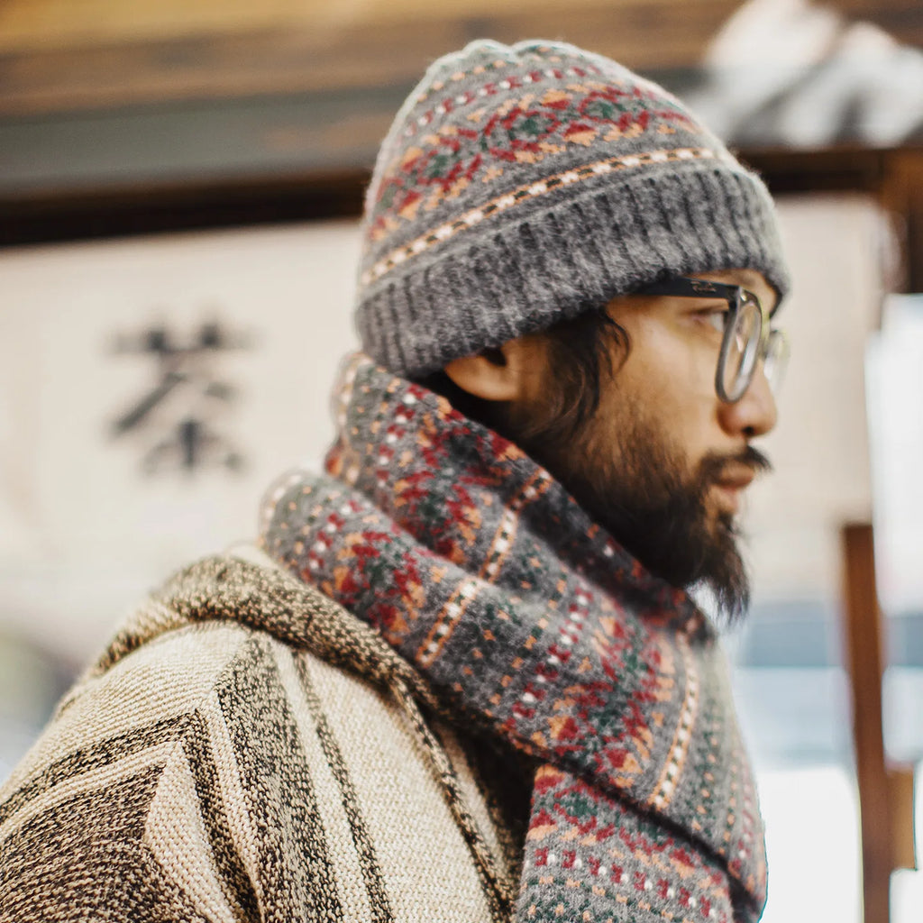 Fair Isle Beanie & Scarf Set – Windproof Nordic Knit Winter Set for Men & Women