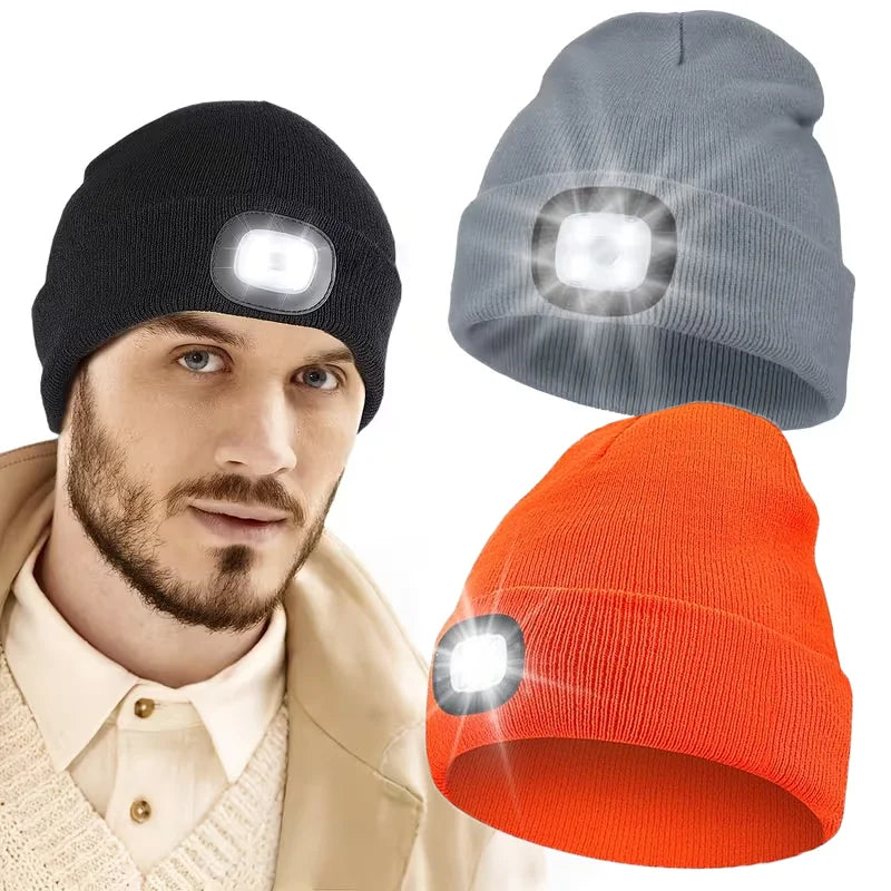 LED Light Beanie – USB Rechargeable 3-Mode Headlamp Knit Hat for Outdoor Adventures