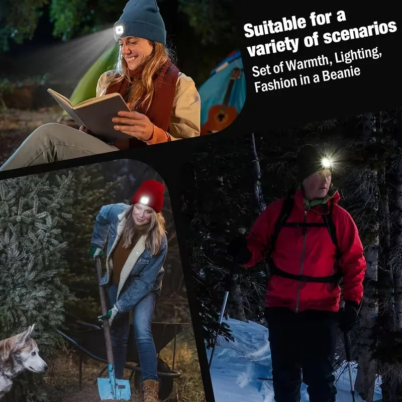 LED Light Beanie – USB Rechargeable 3-Mode Headlamp Knit Hat for Outdoor Adventures