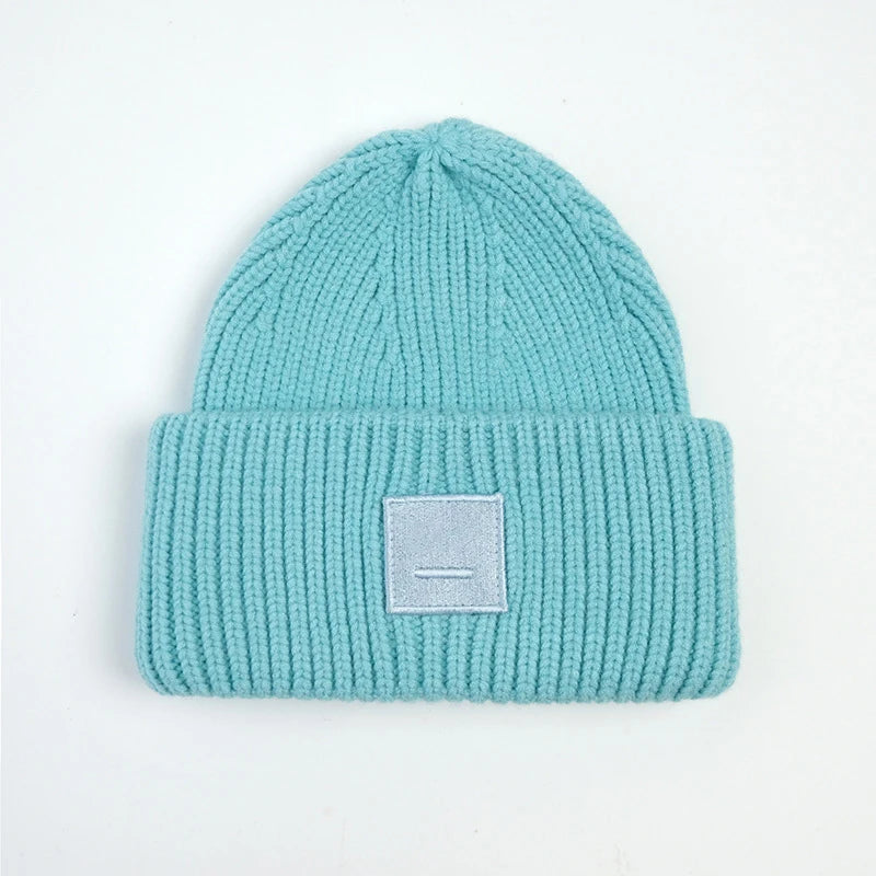 Smiling Face Couple Beanie – Wool Blend Knit Hat for Women