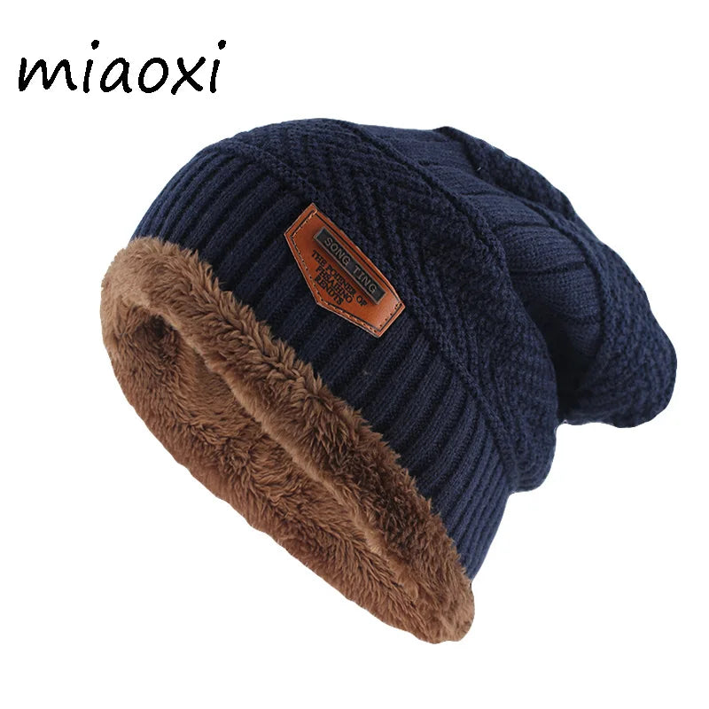 Letter Wool Knit Beanie – Cotton Blend Skullies Hat for Men & Women
