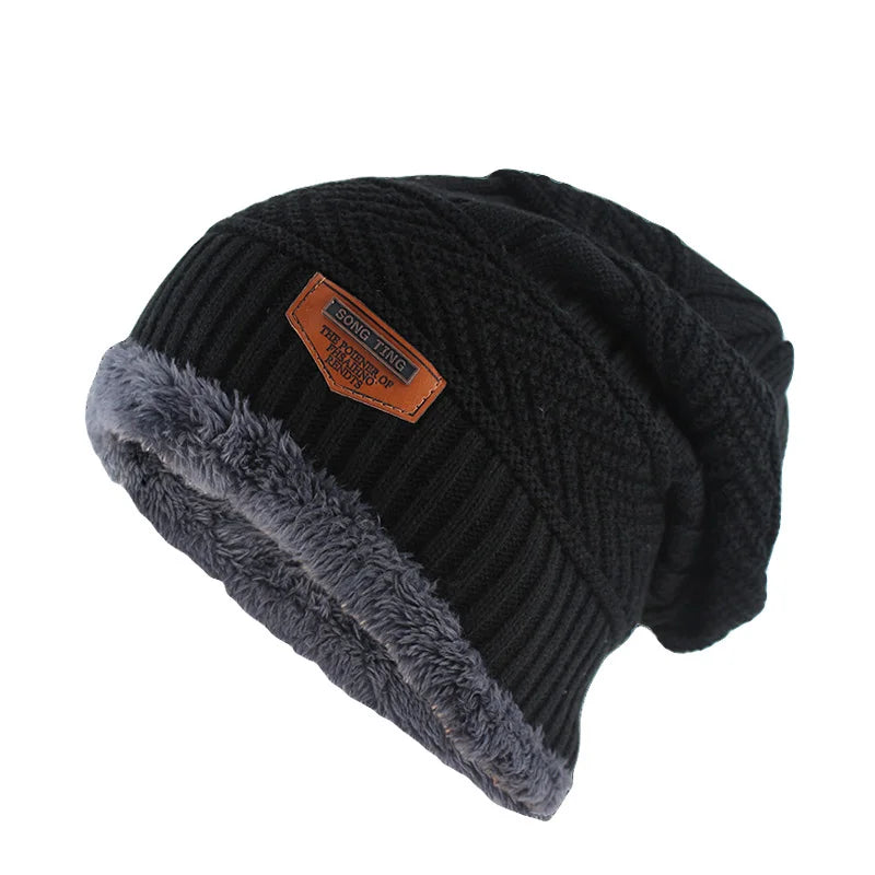 Letter Wool Knit Beanie – Cotton Blend Skullies Hat for Men & Women