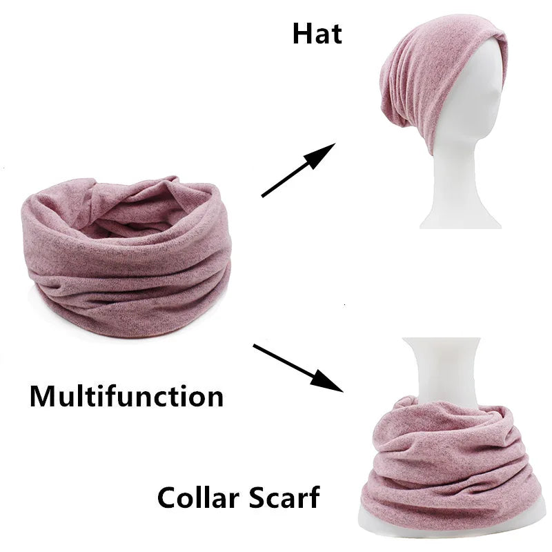 Dual-Use Beanie & Scarf – Polyester Spandex 2-in-1 Knit Hat for Men & Women