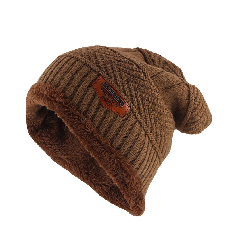 Letter Wool Knit Beanie – Cotton Blend Skullies Hat for Men & Women