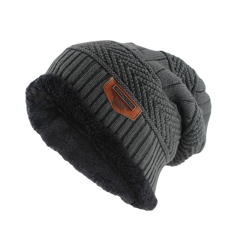 Letter Wool Knit Beanie – Cotton Blend Skullies Hat for Men & Women