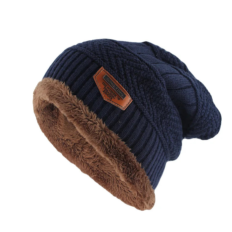Letter Wool Knit Beanie – Cotton Blend Skullies Hat for Men & Women
