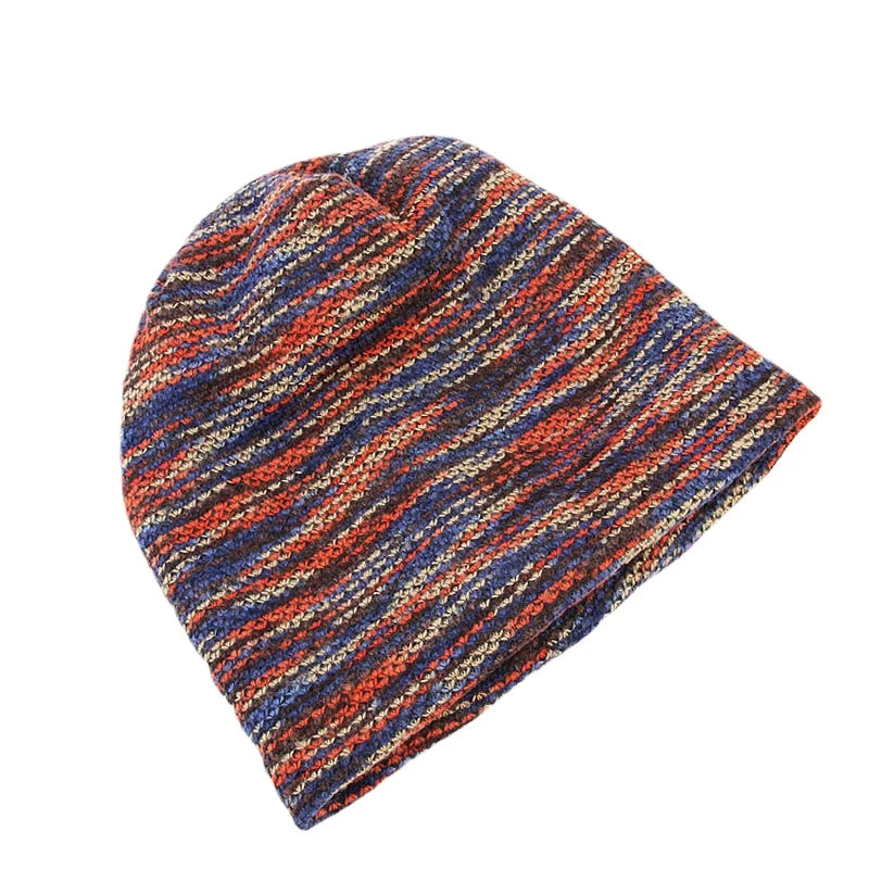 Double Fabric Colourful Beanie – Cotton Polyester Striped Knit Hat for Men & Women