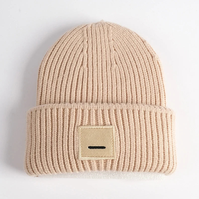 Smiling Face Couple Beanie – Wool Blend Knit Hat for Women