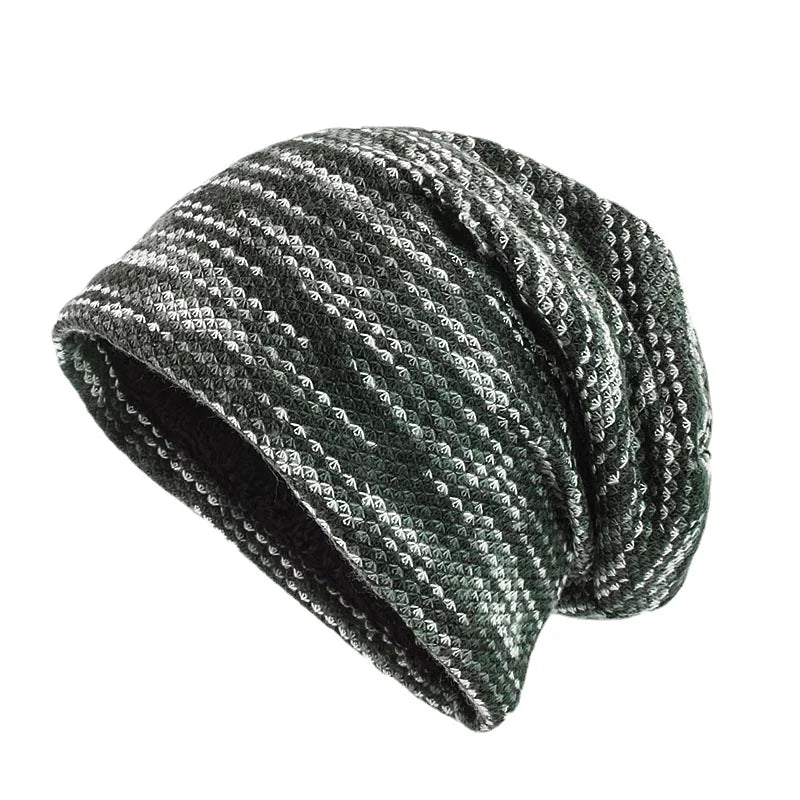Double Fabric Colourful Beanie – Cotton Polyester Striped Knit Hat for Men & Women
