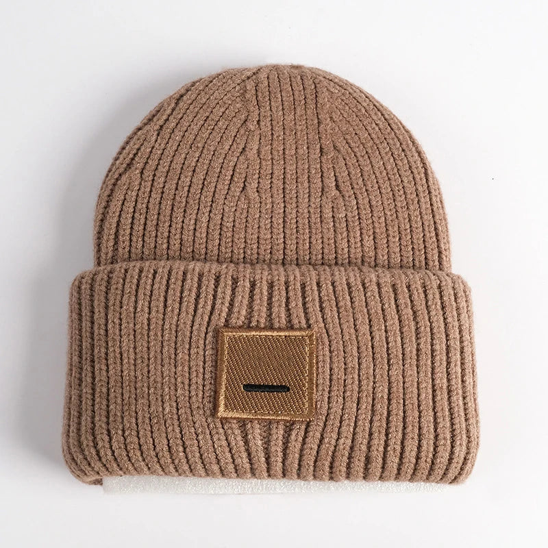 Smiling Face Couple Beanie – Wool Blend Knit Hat for Women