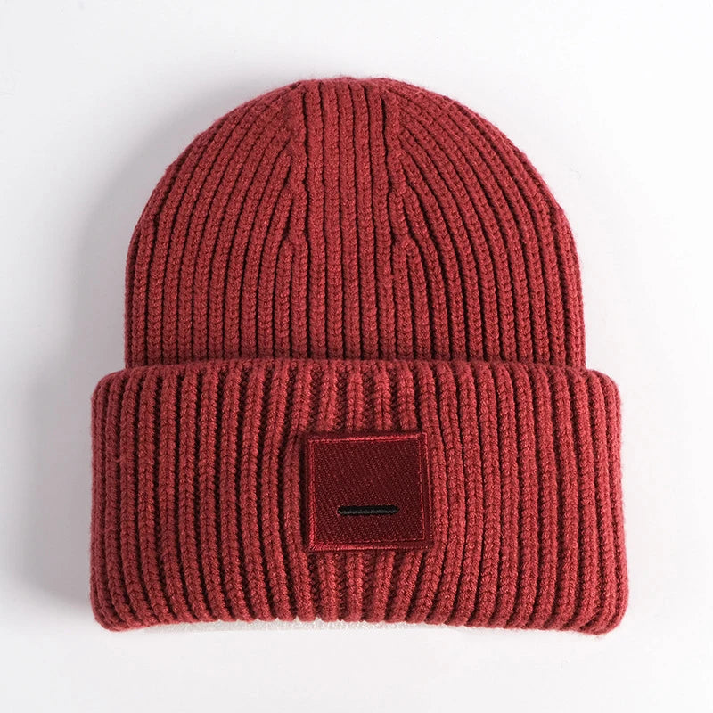Smiling Face Couple Beanie – Wool Blend Knit Hat for Women