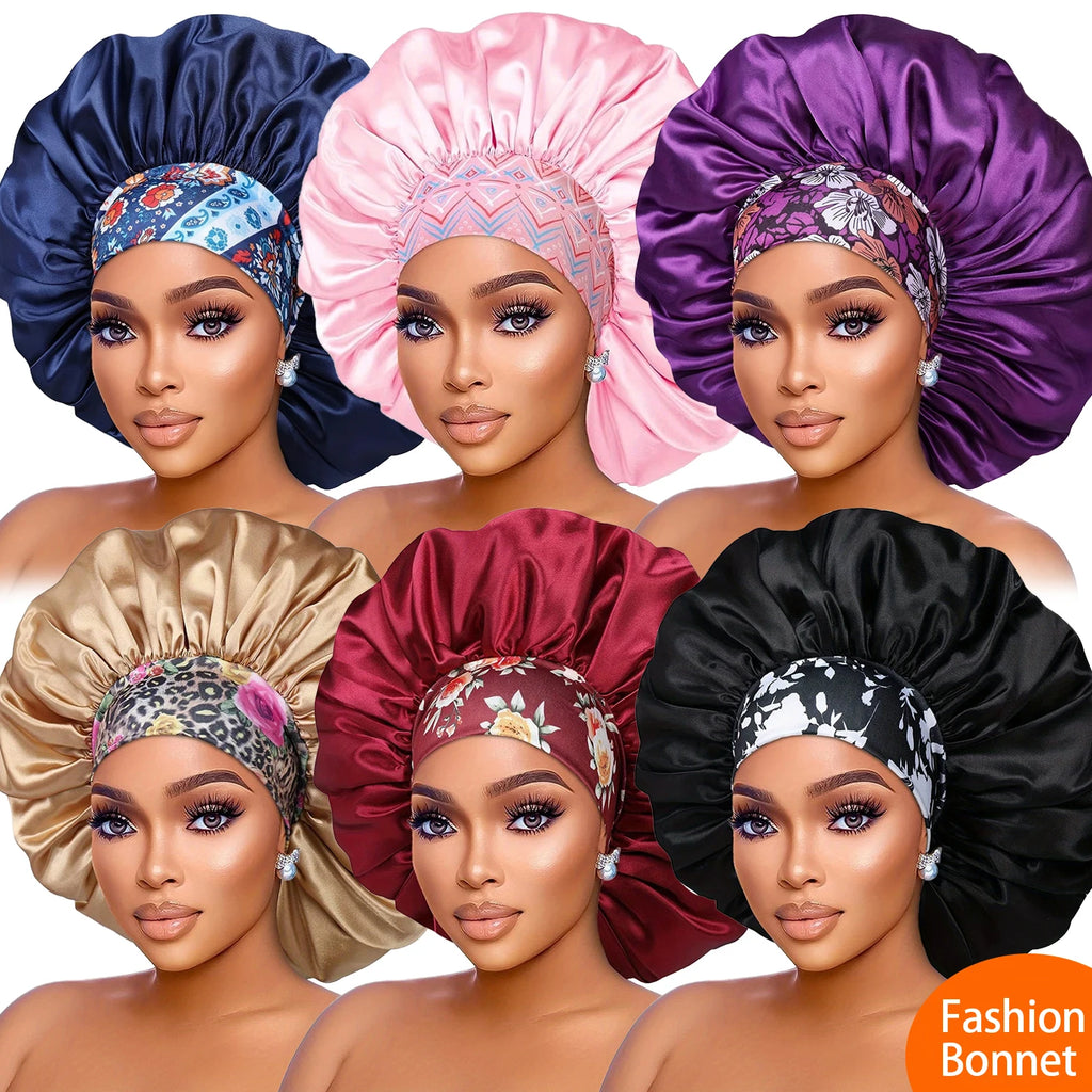 Flower Print Satin Bonnet – Silk Sleep Cap for Women