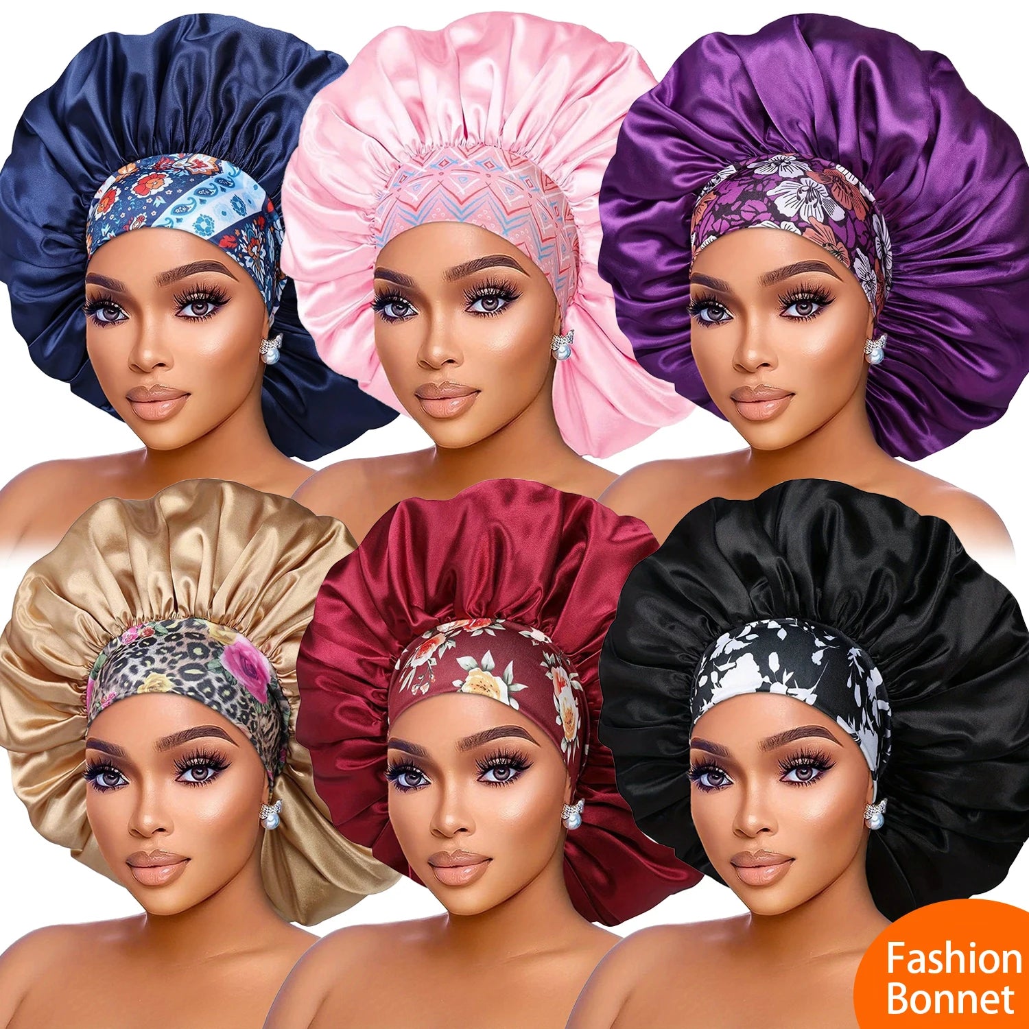Flower Print Satin Bonnet – Silk Sleep Cap for Women