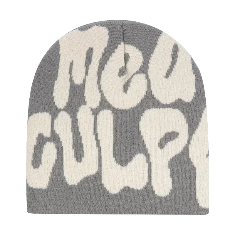 Y2K Letter Cargo Beanie – Polyester Knit Skull Cap for Men & Women