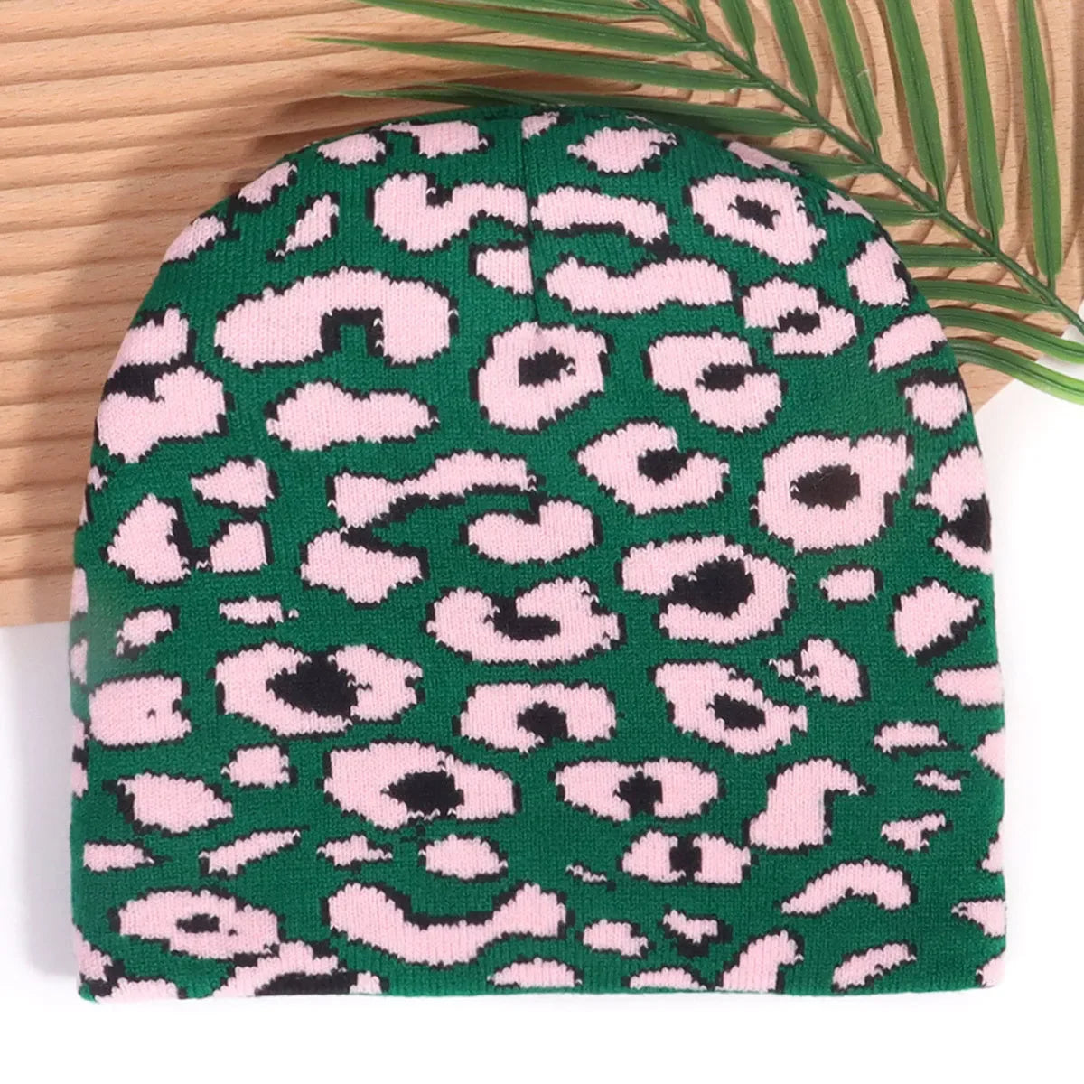 Leopard Print Knit Beanie – Animal Print Acrylic Hat for Men & Women