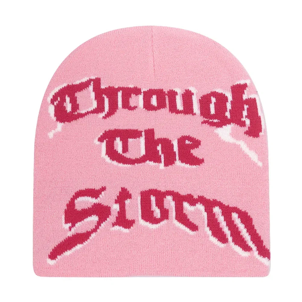 Y2K Letter Cargo Beanie – Polyester Knit Skull Cap for Men & Women