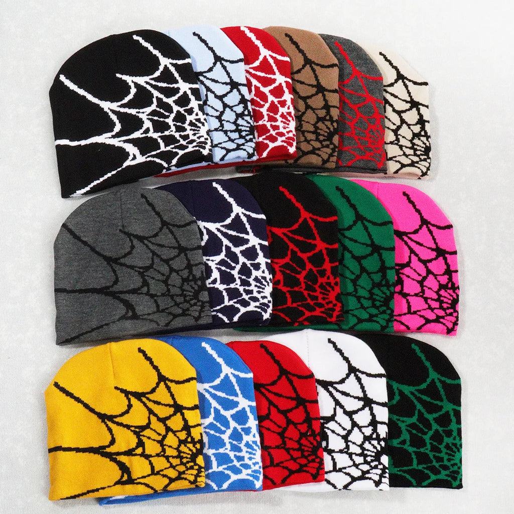 Spider Web Y2K Goth Beanie – Dark Aesthetic Knit Hat for Women & Men