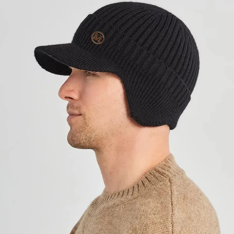 Fleece Lined Earmuff Beanie – Thick Windproof Knit Hat with Built-In Earmuffs for Men & Women
