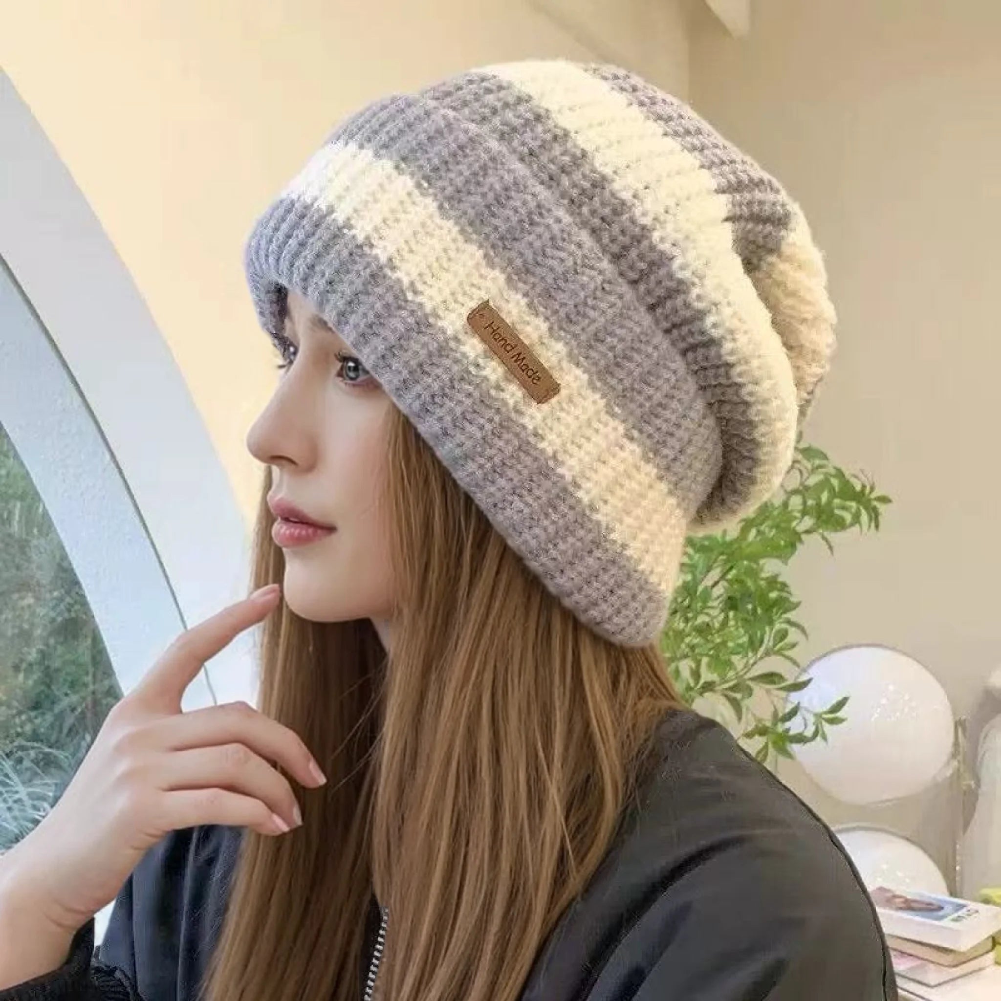 Slouchy Stripe Knit Beanie – Relaxed Streetwear Winter Hat for Women & Men