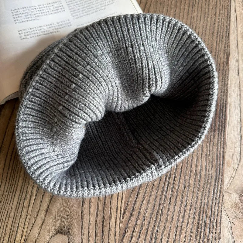 Embroidered Letter Beanie – Soft Acrylic Knit Winter Hat for Men & Women