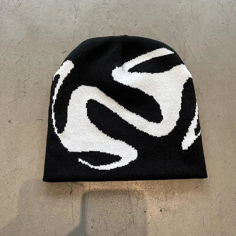 Gothic Streetwear Beanie – Dark Bold Knit Winter Hat for Men & Women