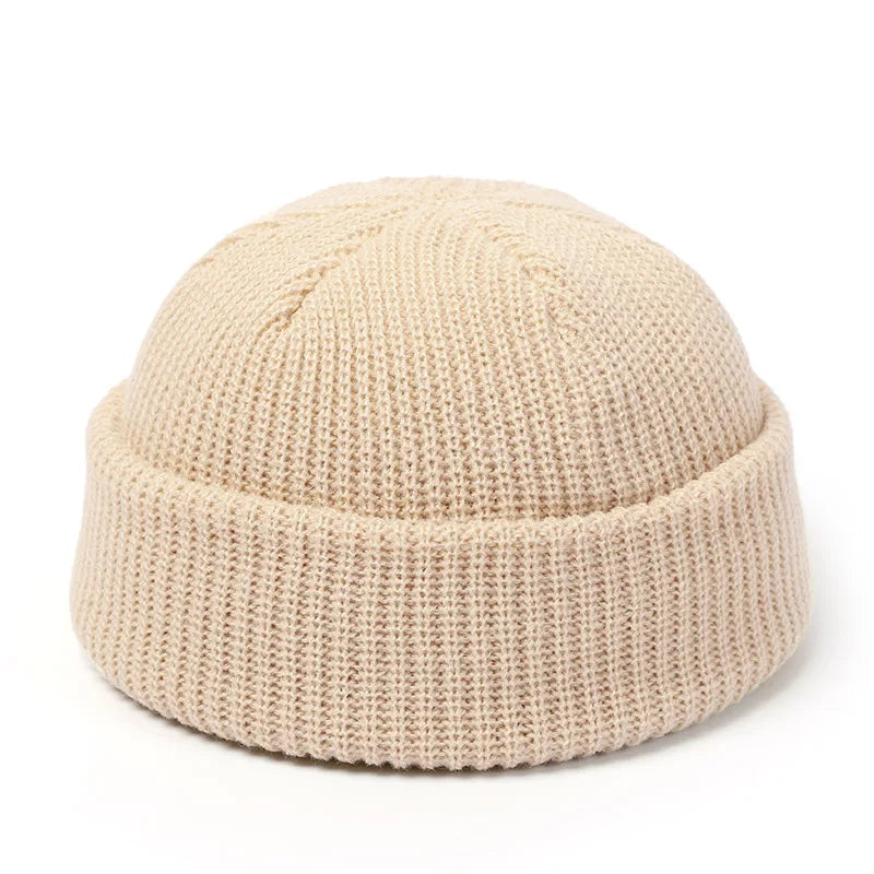 Retro Docker Cap – Polyester Solid Brimless Skullcap for Men & Women