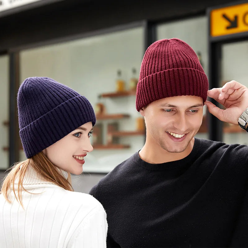 Warm Knitted Winter Hat – Windproof Cotton Ski Beanie for Women