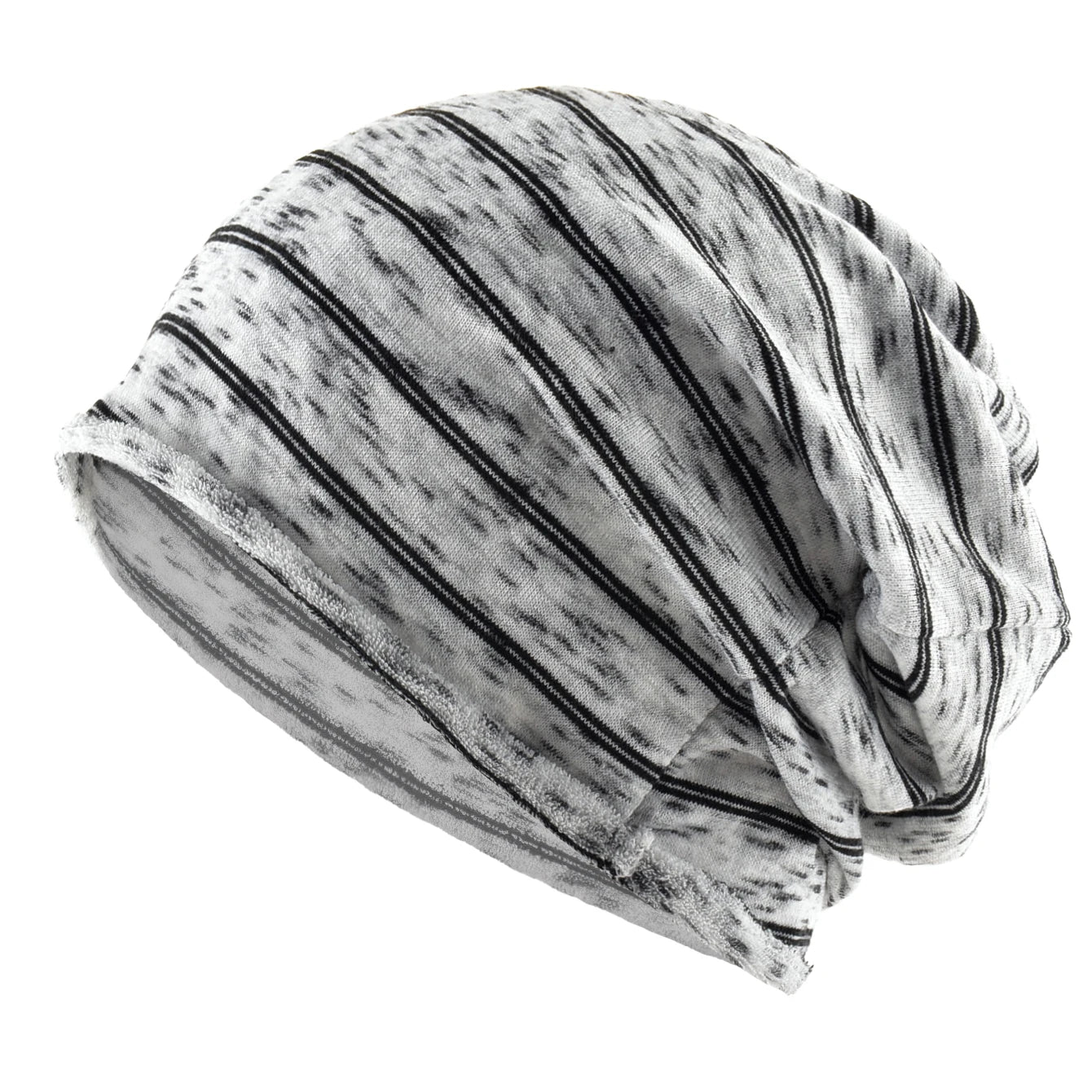 Striped Slouch Beanie – Polyester Viscose Knit Slouchy Hat for Men & Women