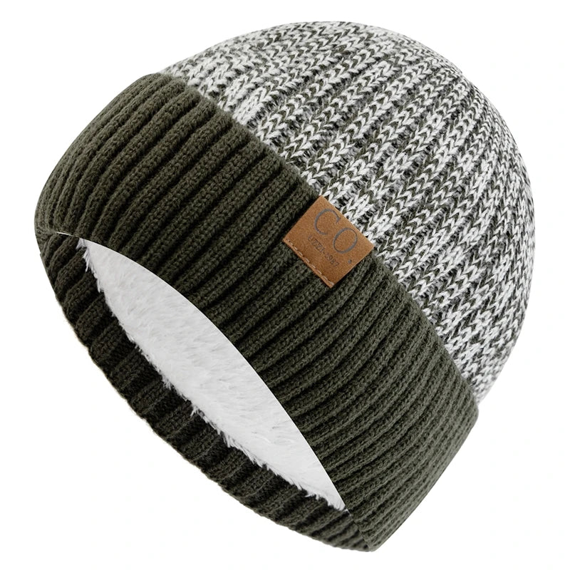 Two-Tone Winter Beanie – Fur-Lined Colour Block Knit Hat for Men & Women