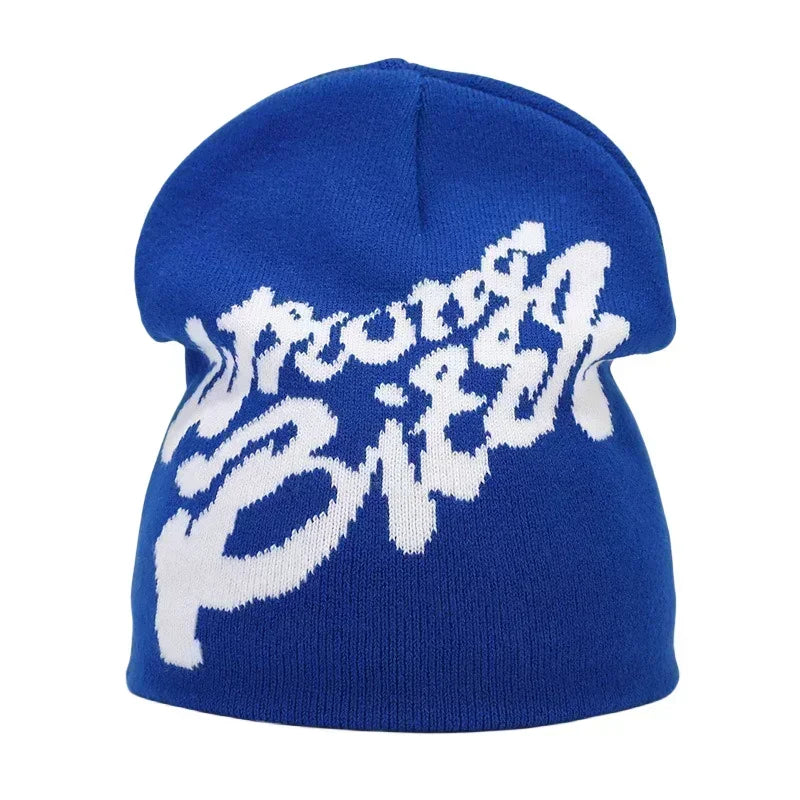 Y2K Letter Cargo Beanie – Polyester Knit Skull Cap for Men & Women