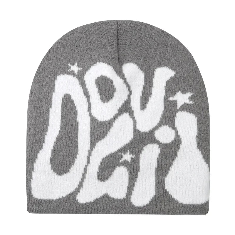 Y2K Letter Cargo Beanie – Polyester Knit Skull Cap for Men & Women
