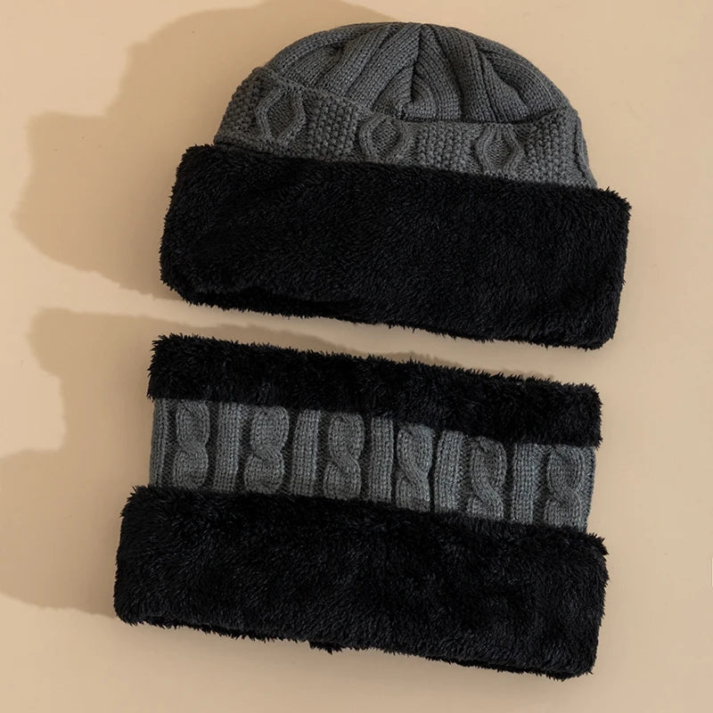 Plush Lined Beanie & Scarf Set – Thick Knit Winter Hat & Scarf for Men & Women