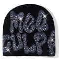 Mea Culpa Rhinestone Beanie – Y2K Hip-Hop Knit Hat for Men & Women