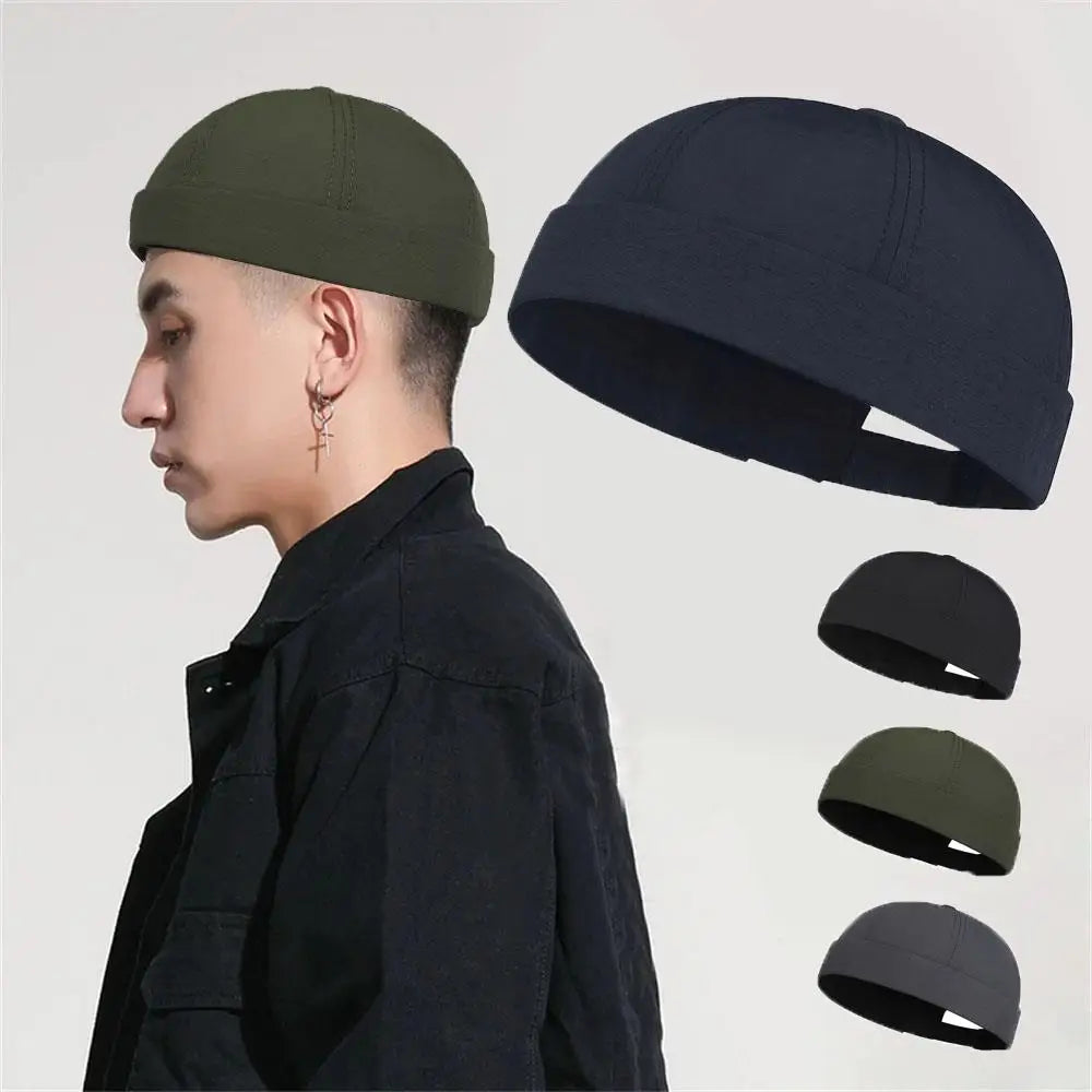 Solid Color Docker Cap – Quick-Dry Cotton Polyester Brimless Hat for Men & Women