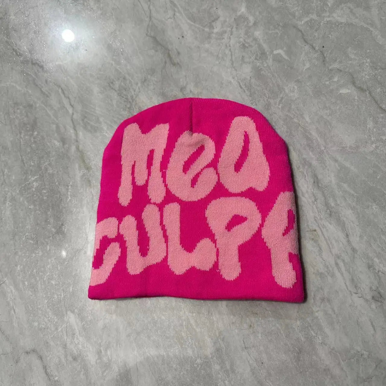 Mea Culpa Y2K Kpop Beanie – Letter Knit Cap for Women