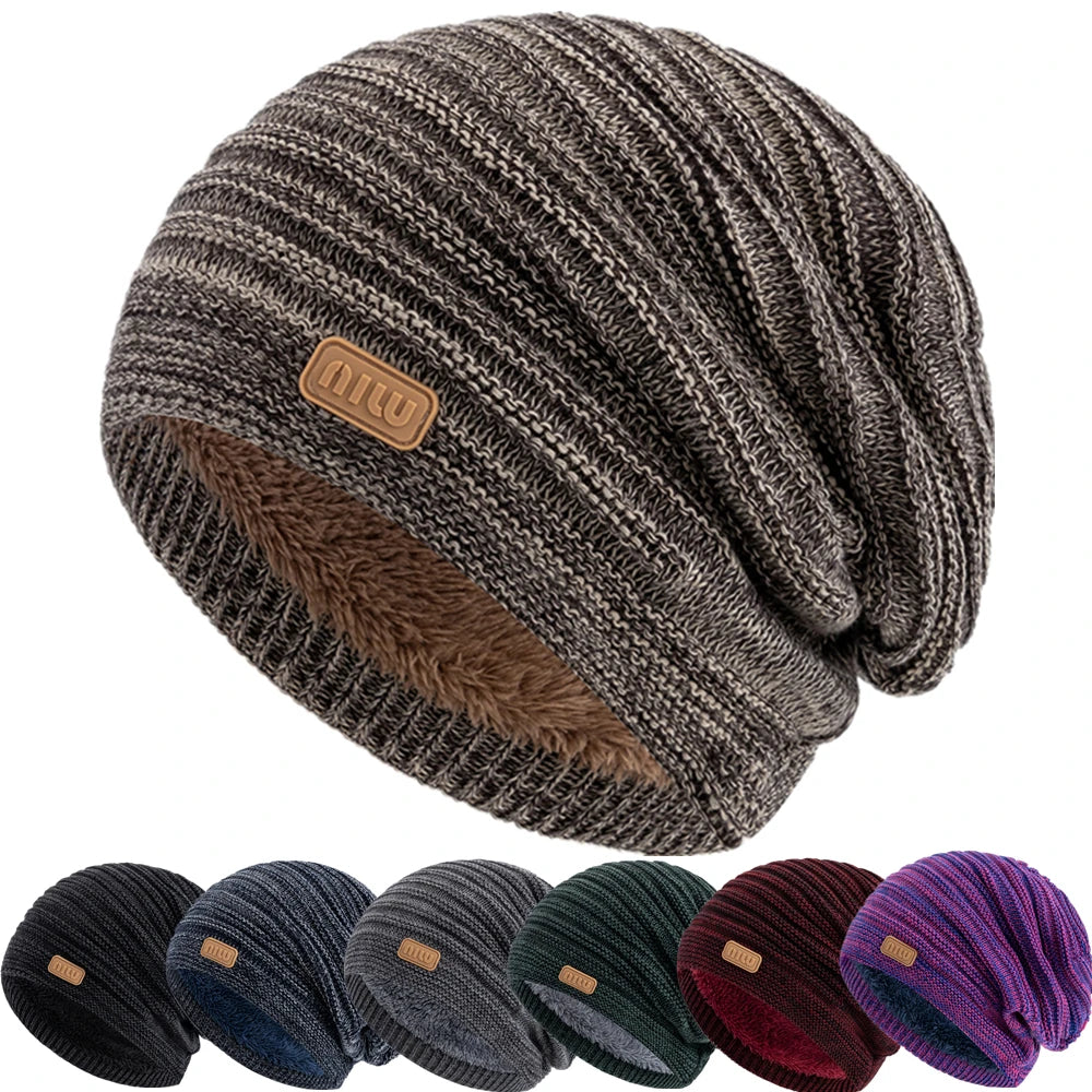 Fur-Lined Slouchy Beanie – Plush Fur Interior Oversized Knit Hat for Men & Women