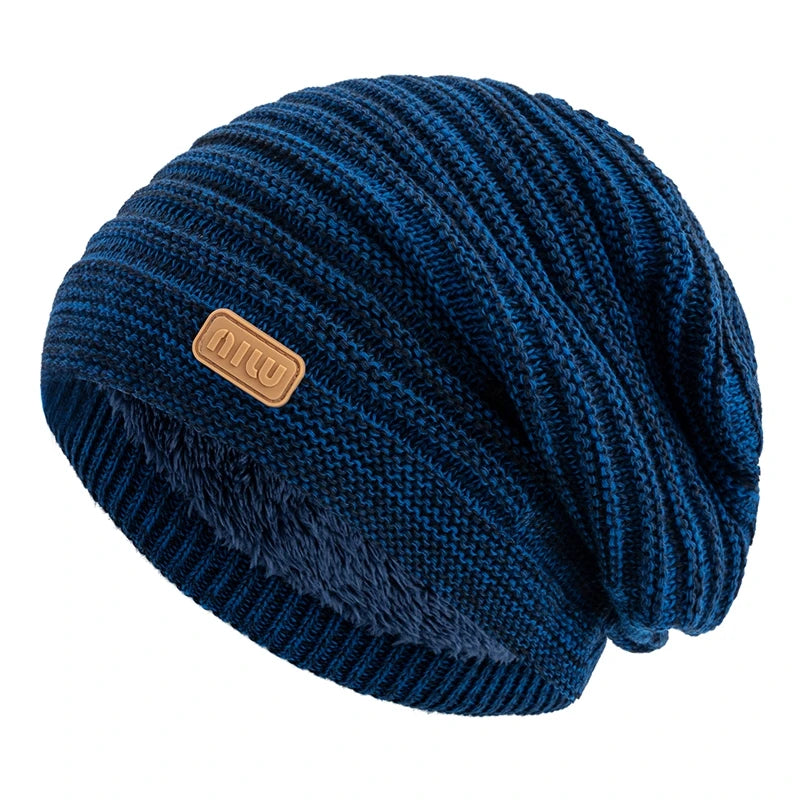Fur-Lined Slouchy Beanie – Plush Fur Interior Oversized Knit Hat for Men & Women