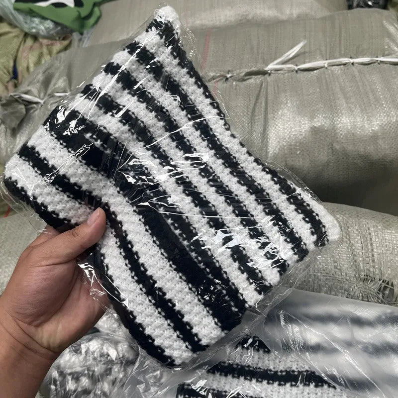 Harajuku Cat Ear Beanie – Japanese Streetwear Striped Knit Hat for Women