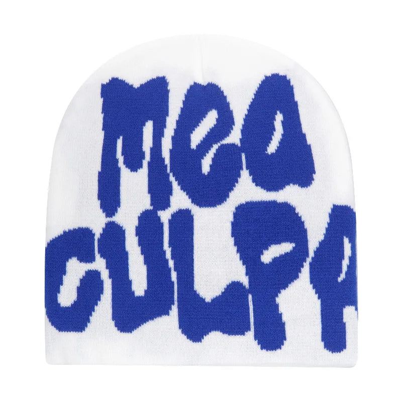 Y2K Hip Hop Beanie – Acrylic Print Knit Hat for Men & Women