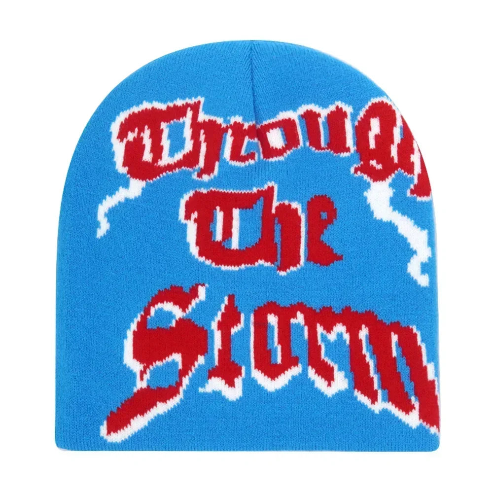 Y2K Letter Cargo Beanie – Polyester Knit Skull Cap for Men & Women