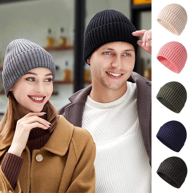 Warm Knitted Winter Hat – Windproof Cotton Ski Beanie for Women