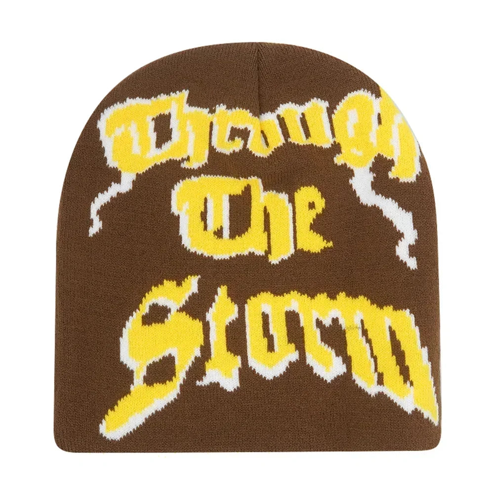 Y2K Letter Cargo Beanie – Polyester Knit Skull Cap for Men & Women