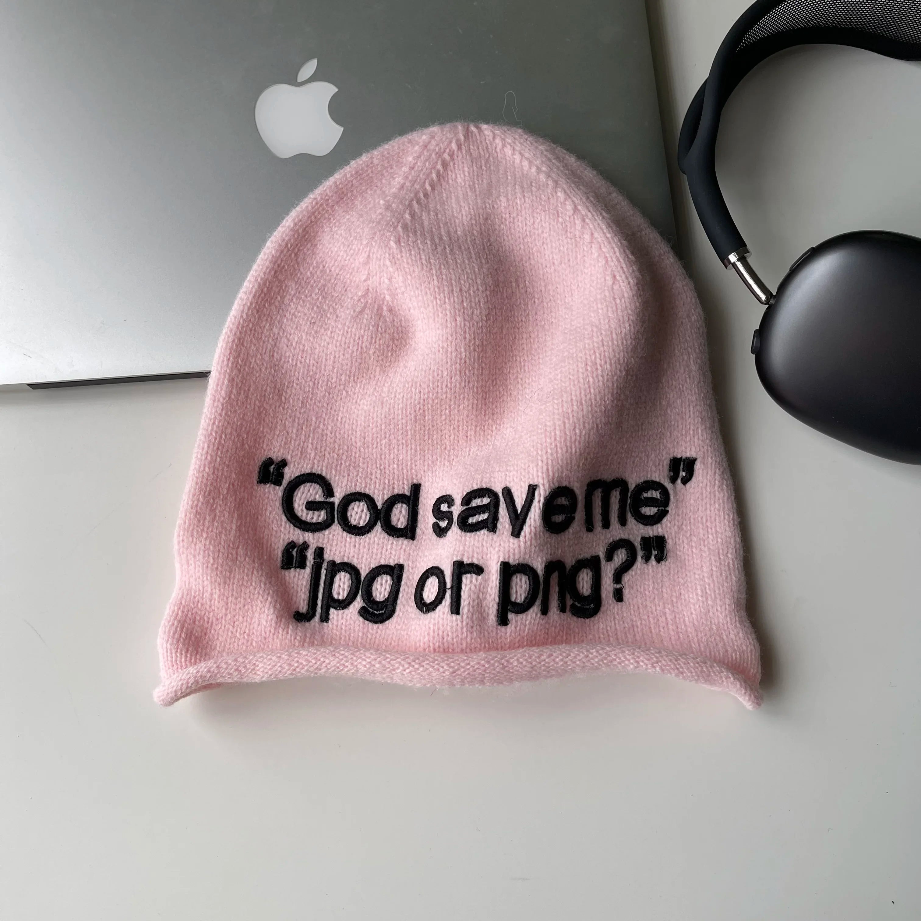 Y2K Embroidered Stacked Beanie – Hip Hop Streetwear Knit Hat for Women & Couples