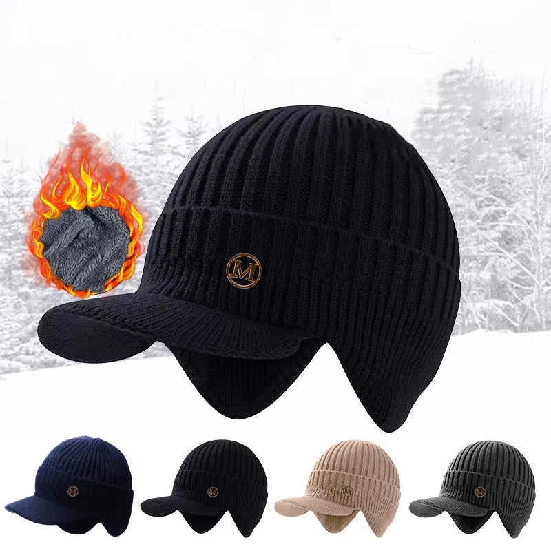 Fleece Lined Earmuff Beanie – Thick Windproof Knit Hat with Built-In Earmuffs for Men & Women