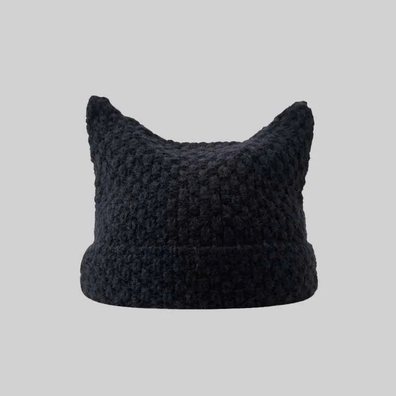 Cat Ear Stripe Knit Beanie – Playful Striped Winter Hat for Women & Girls