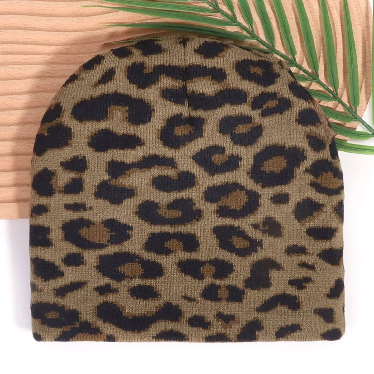 Leopard Print Knit Beanie – Animal Print Acrylic Hat for Men & Women