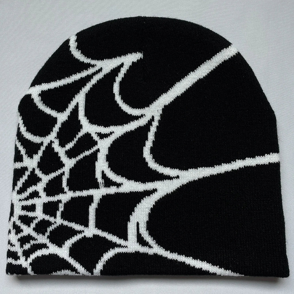Y2K Spider Web Knit Hat – Geometric Acrylic Beanie for Men & Women