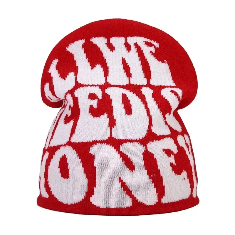 Y2K Letter Cargo Beanie – Polyester Knit Skull Cap for Men & Women