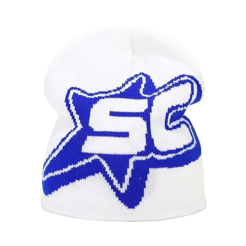 Y2K Letter Cargo Beanie – Polyester Knit Skull Cap for Men & Women