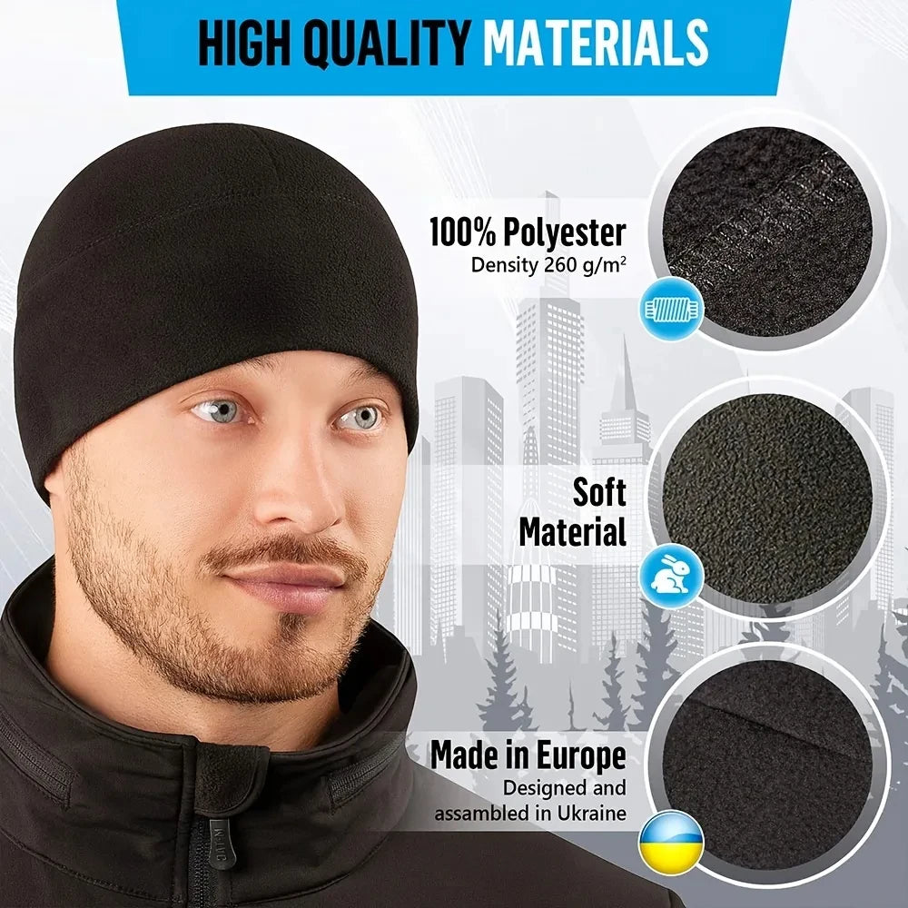 Windproof Fleece Ski Beanie – Polar Fleece Polyester Hat for Skiing & Cycling
